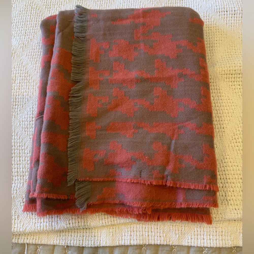 NWOT SAKS Fifth Avenue Long Knit Scarf Pink Coral/Tan